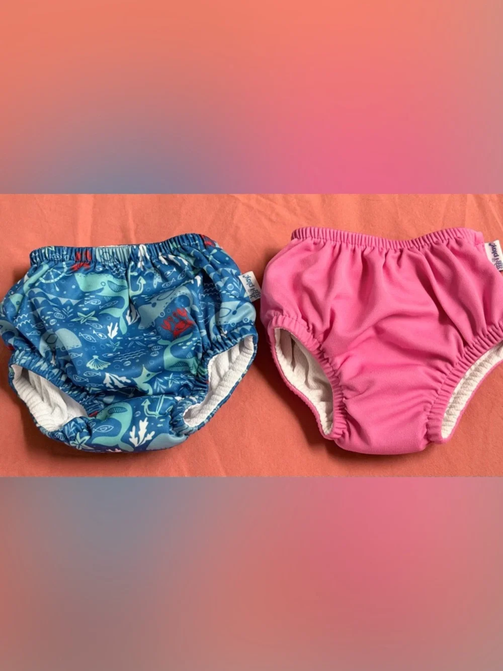 i play. Reusable Swim Diaper Covers - Blue Ocean Print & Hot Pink, 6 mos